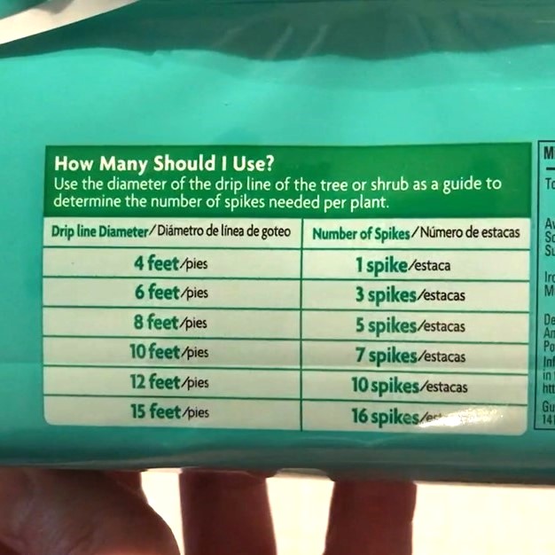 Miracle Gro Tree Spike spacing guidelines