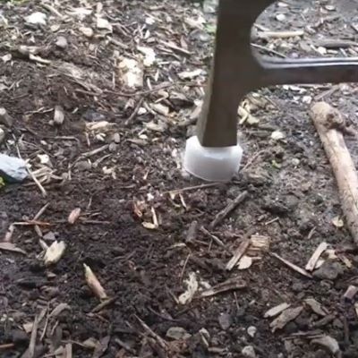 Jobes Fruit & Nut Fertilizer Spike being Hammered into Ground